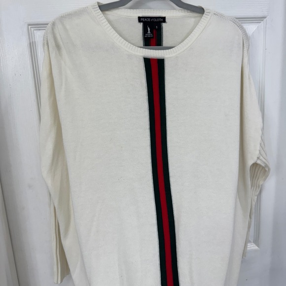 PEACE of CLOTH Cream Ribbed Sleeve Stripe Detail Crew Neck Sweater Top Size 1 - Picture 4 of 6